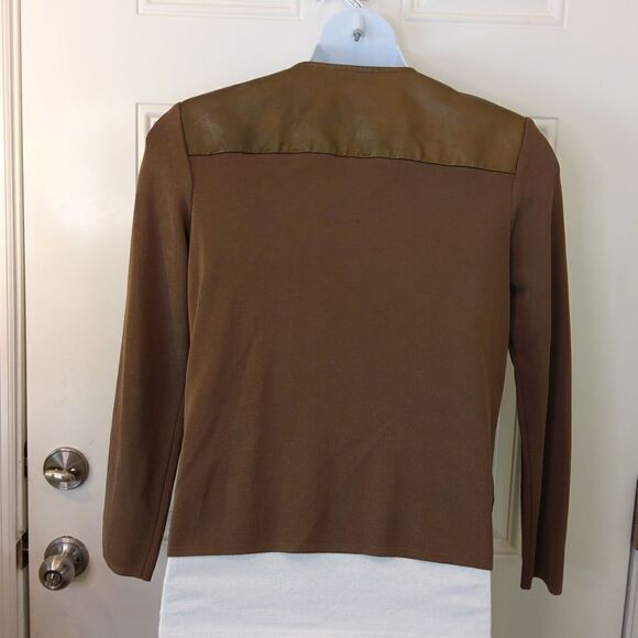 Nygard brown leather and fabric zippered front long sleeve jacket - Picture 12 of 16